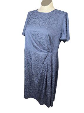 Lane Bryant Blue Textured Midi Dress Size 16 With Short Flutter Sleeves & Back Z
